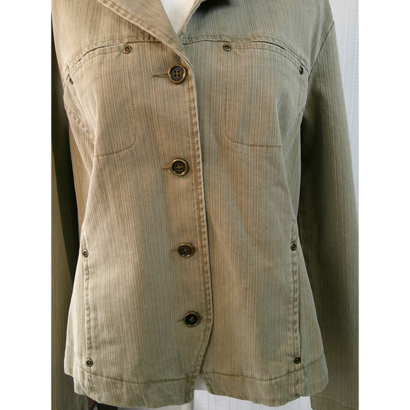 French Cuff Women's Tan Cotton Blazer/Jacket 4 Pockets Button-UP Women's XL - Picture 2 of 8